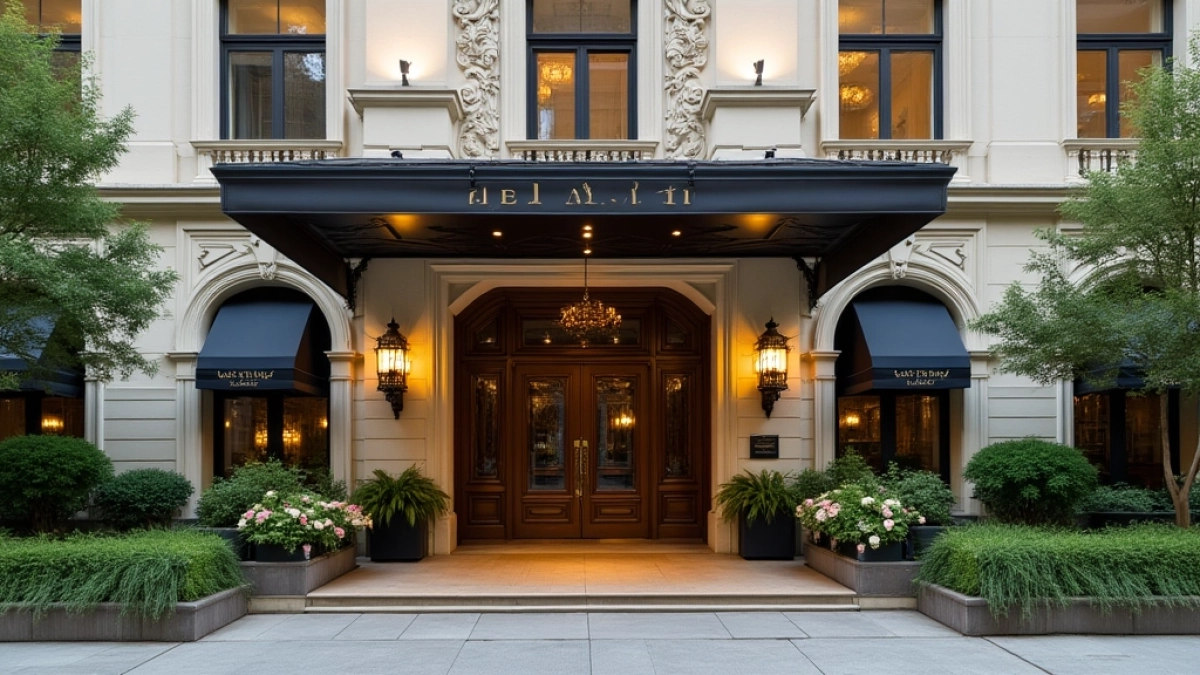 Pracownik hotelu który stoi przed hotelem